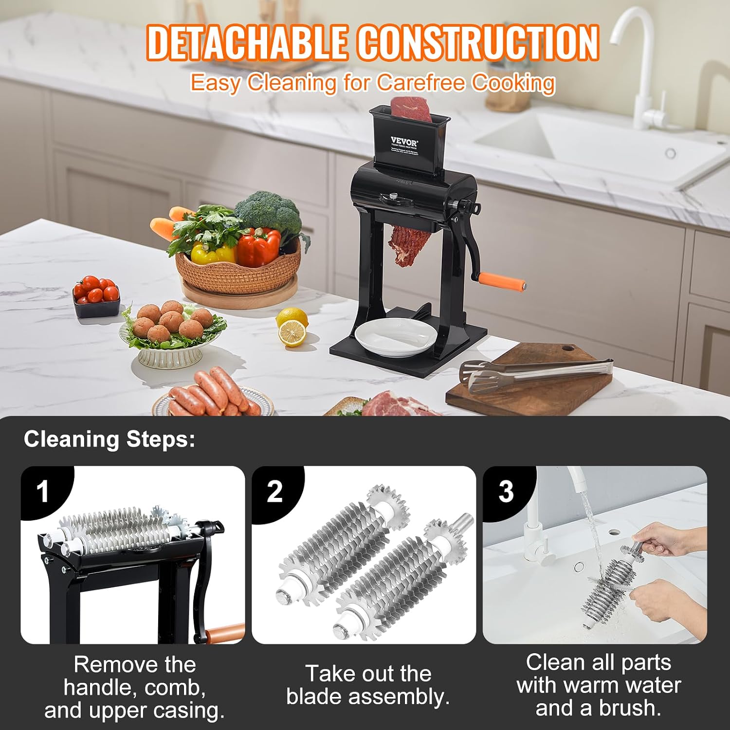 Commercial Meat Tenderizer, Heavy Duty Stainless Steel Meat Tenderizer Machine, Quick and Easy Manual Operation