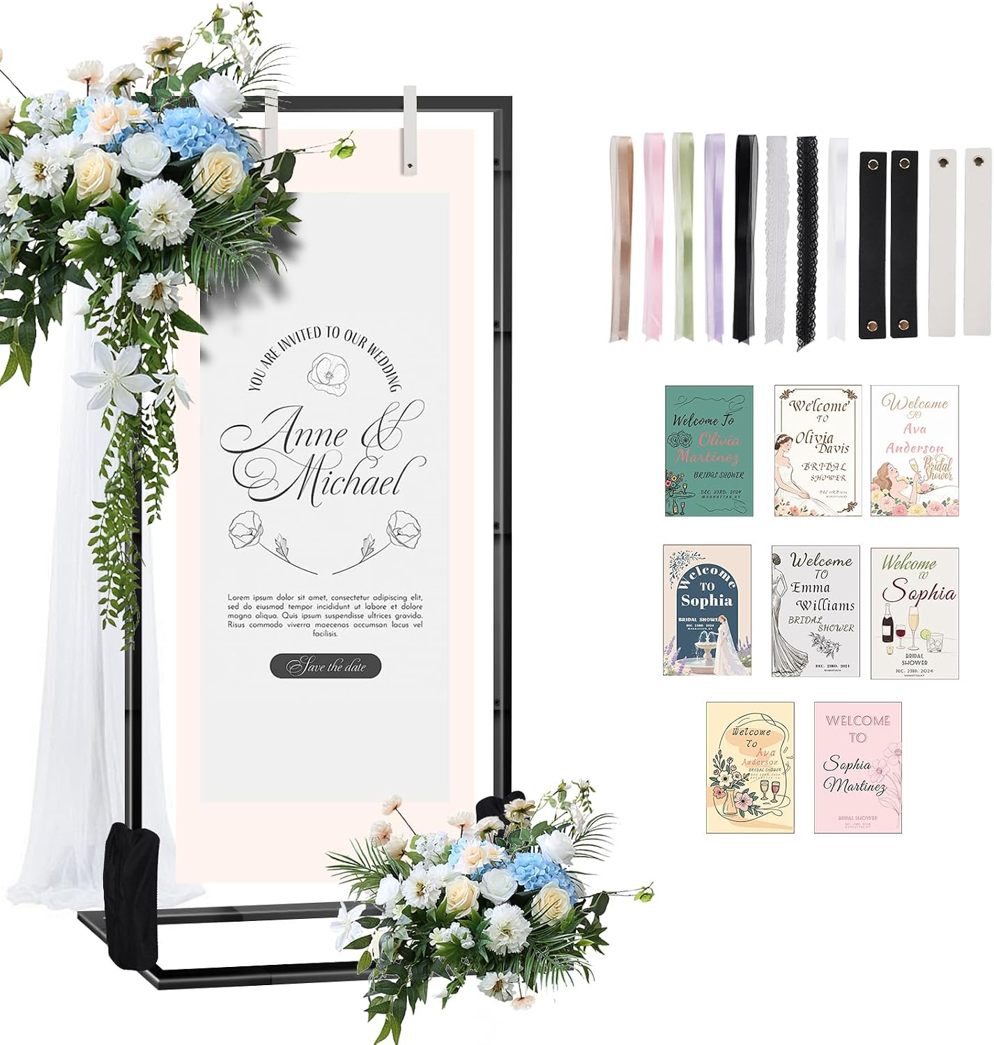 Wedding Sign Stand – Adjustable Metal Easel, 50" or 66" Floor Poster Holder, Black, Perfect for Wedding Welcome