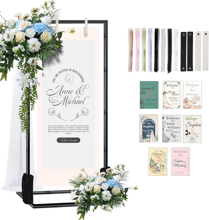 Wedding Sign Stand – Adjustable Metal Easel, 50" or 66" Floor Poster Holder, Black, Perfect for Wedding Welcome