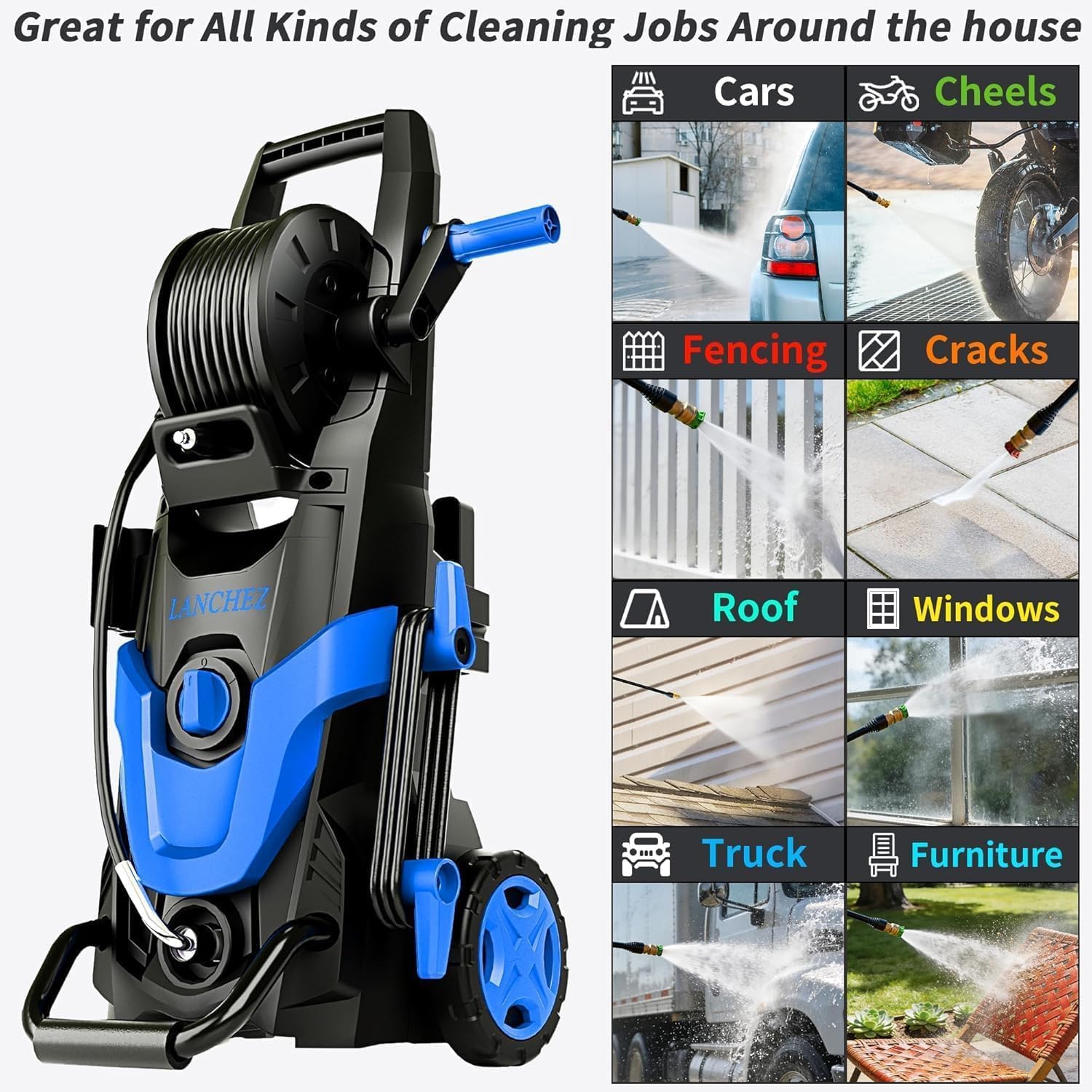2026Upgraded Pressure Washer 4800PSI w/4 Quick Connect Nozzles, Inlet Hose & Filter&500ML Soap Tank, High Cleaning