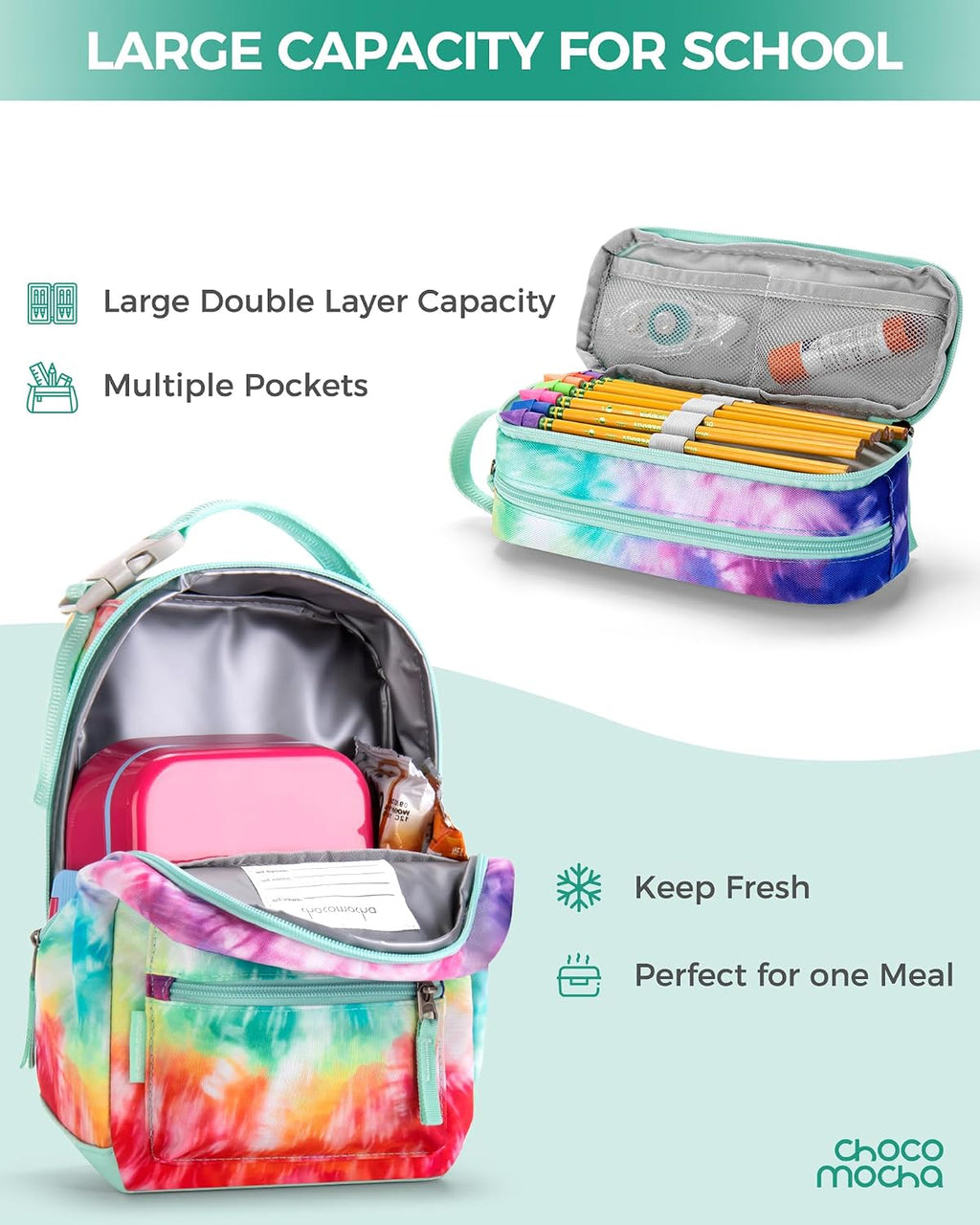 Girls School Backpack Set, Mint Girls Backpack and Lunch Box Set 3 PCS (18 Inch Backpacks