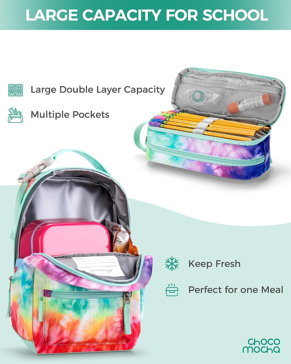 Girls School Backpack Set, Mint Girls Backpack and Lunch Box Set 3 PCS (18 Inch Backpacks