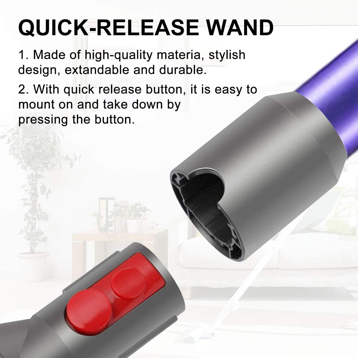 Extension Tube Compatible with Dyson V7 V8 V10 V11 V15, Quick Release Wand Compatible for Cordless Vacuum CleanerVacuums Attachment Pipe Replacement Parts Fit for Dyson, Purple