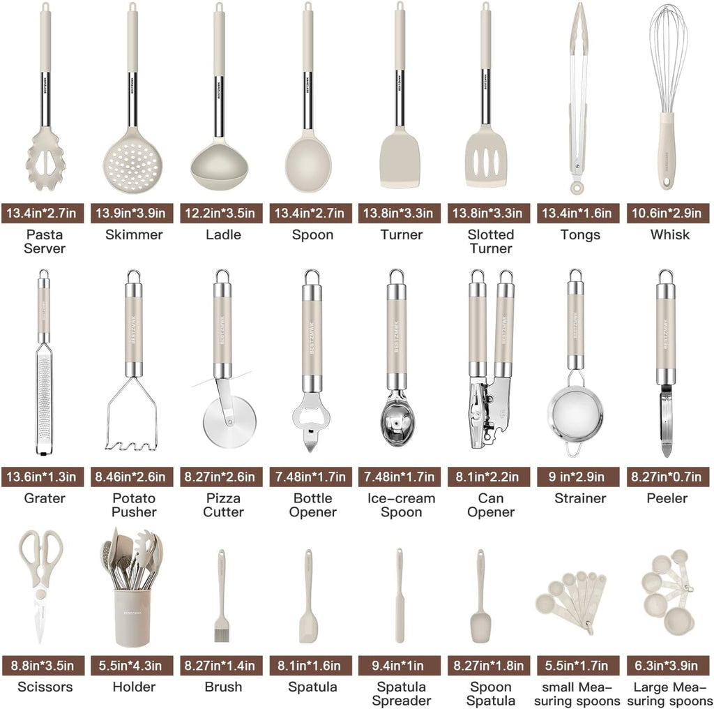 Kitchen Utensils Set-Silicone Cooking Utensils-33pcs Non-Stick Silicone Cooking Kitchen Utensils Spatula Set with
