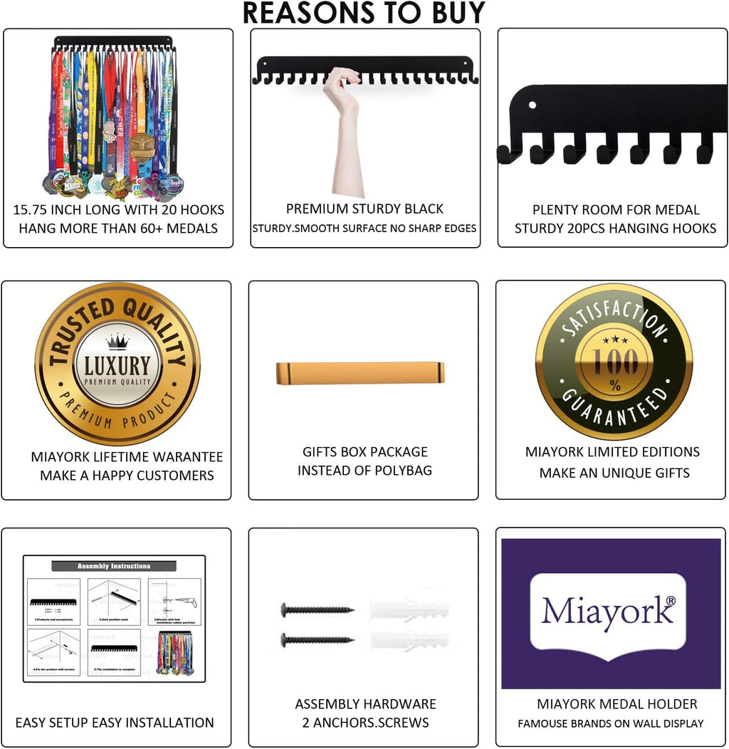 Medal Holder Display Hanger Trophy Shelf - Sturdy Wall Mount Medals Trophys Easy to Install-Race Sports Medal Holder