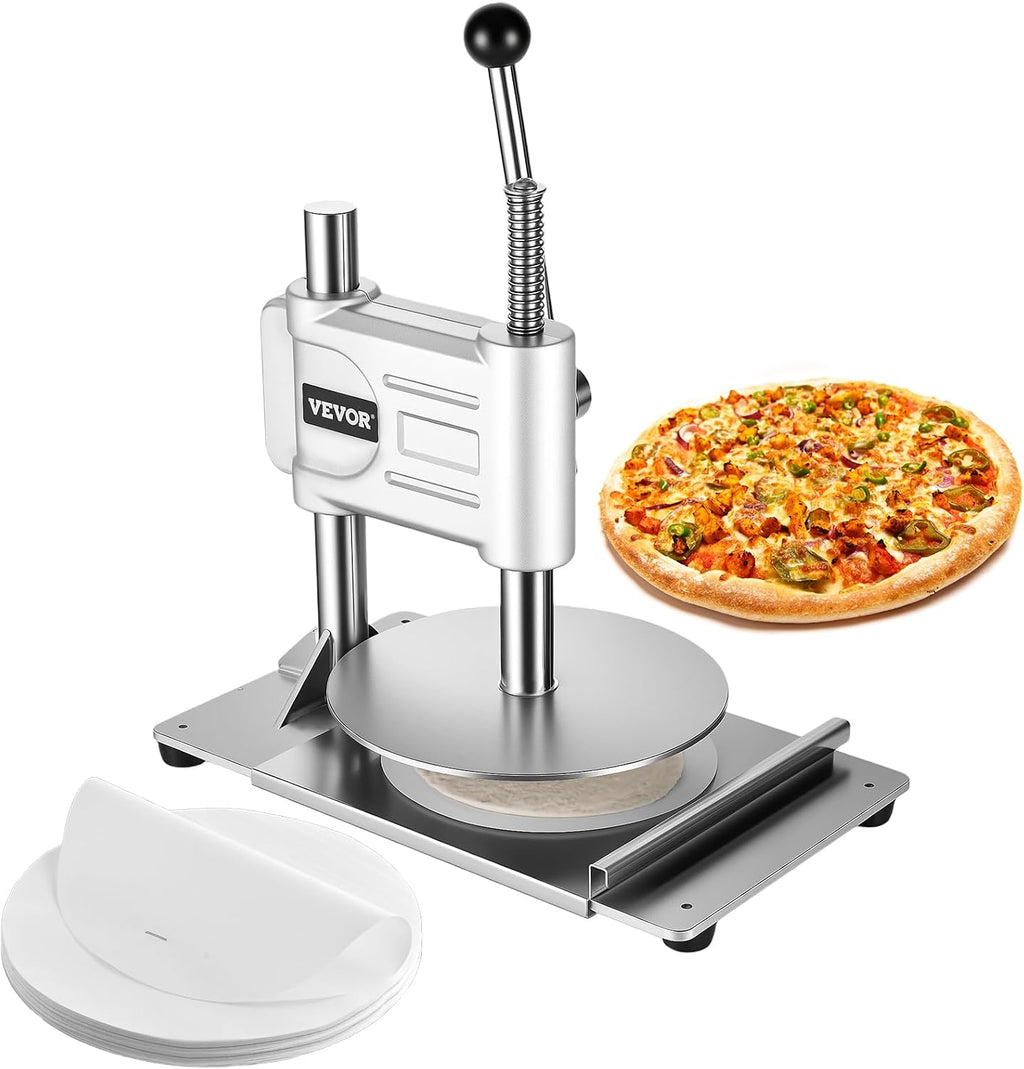 Manual Pizza Dough Press Machine, 9.5 inch Pizza Pastry Press Plate, Stainless Steel Bread Presser, Commercial
