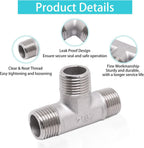 1/2" x 1/2" x 1/2" NPT Male Pipe Fitting, 304 Stainless Steel Tee Pipe Fittings, 3 Way T Shaped Tee Connector, 2 Pack