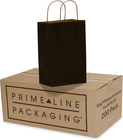 Retail Bags for Small Business, 6x3x9 Inch, 100 Pack | Extra Small Black Gift Bags Bulk with Handles for Shopping