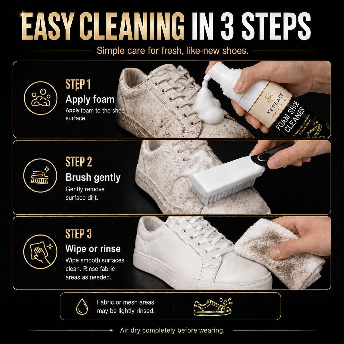 Shoe Cleaner Kit, Sneaker Cleaner Foam for White Shoes, 7.44 fl oz (220 mL) Deep Cleaning Foam with Long-Handle Brush