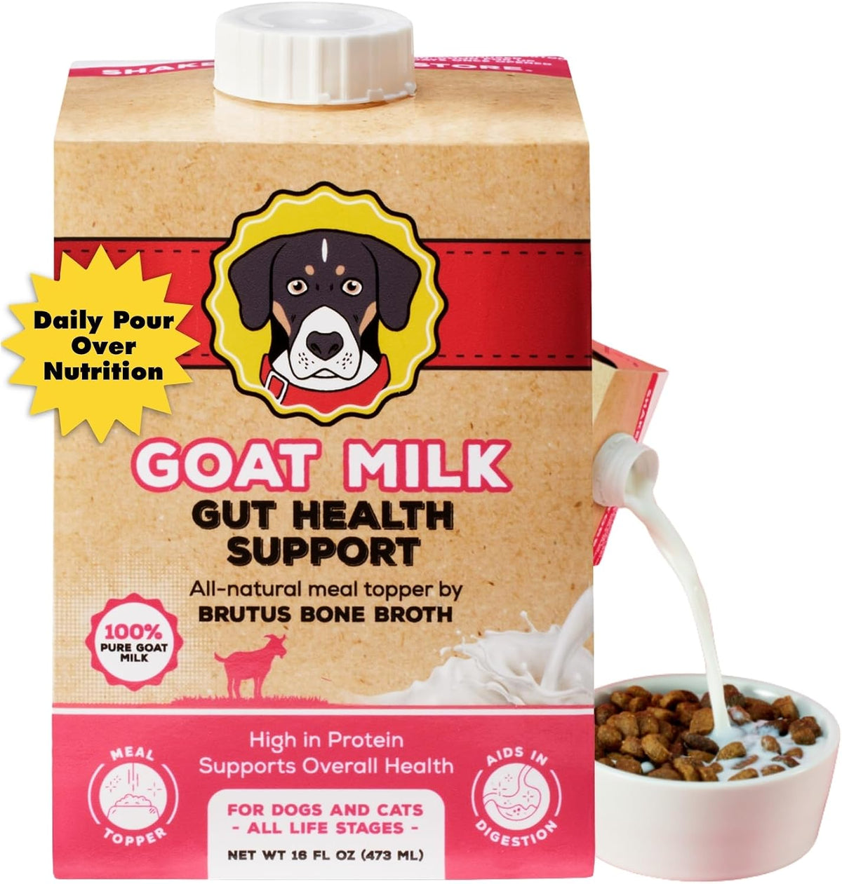 Brutus Broth Goat Milk for Dogs and Cats - Gut Health Support Food Topper | Liquid Goats Milk 16 Fl Oz | Wet Dog Food