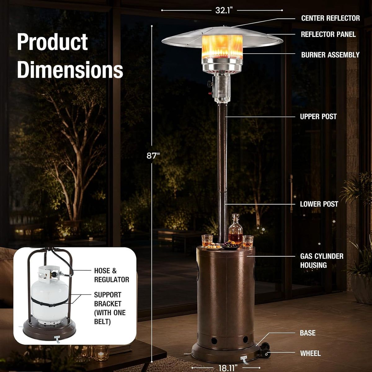 48,000 BTU Patio Heaters for Outdoor Use with Wheels