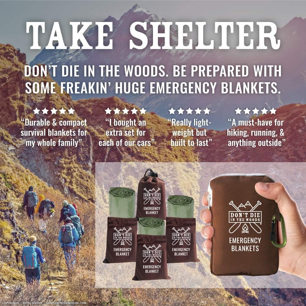 Don’t Die in The Woods – Freakin’ Huge Emergency Blankets [Green] | Ultralight – Waterproof – Extra Large – Space