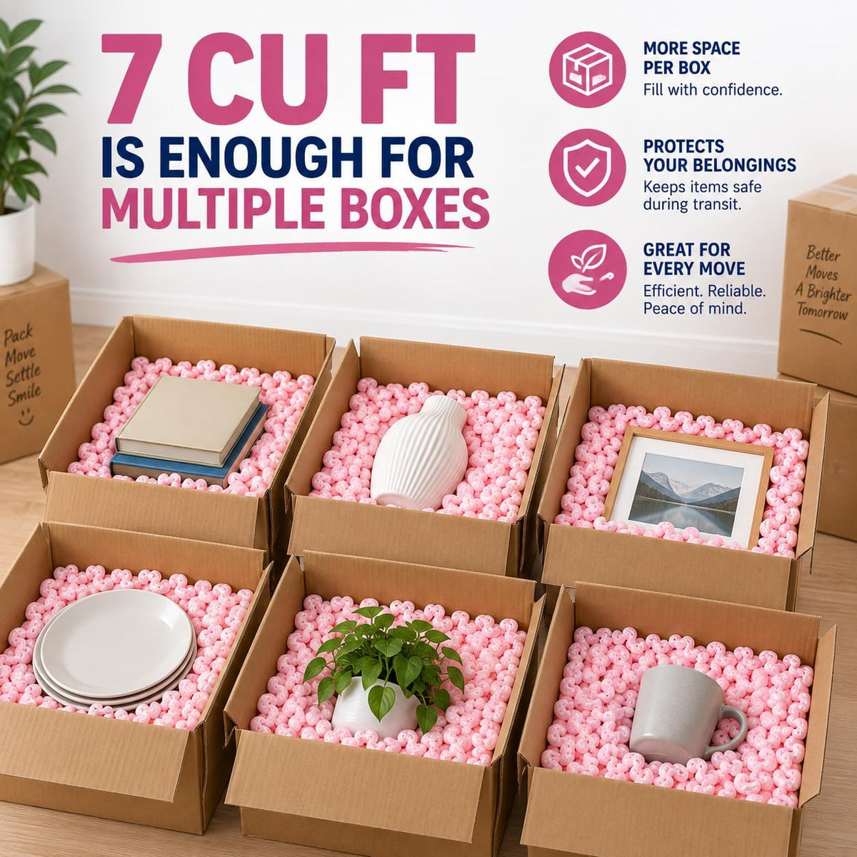 ! Brand 7 cu ft (45 gallons) Pink Anti Static Packing Peanuts Popcorn (Two 3.5 cu ft Bags)