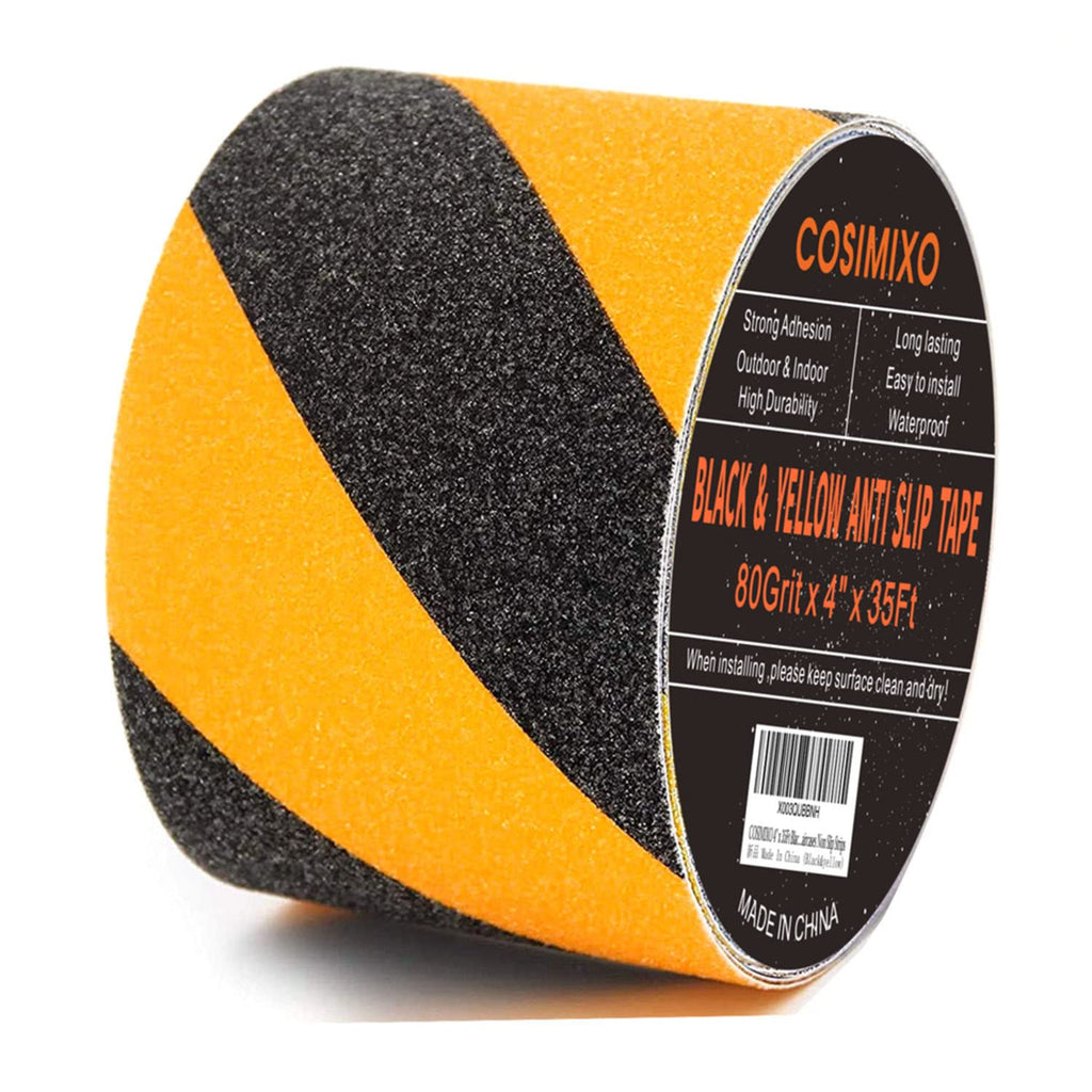 4" x 35Ft Black&Yellow Heavy Duty Anti Slip Tape for Stairs Outdoor/Indoor Waterproof Grip Tape Safety Non Skid Roll