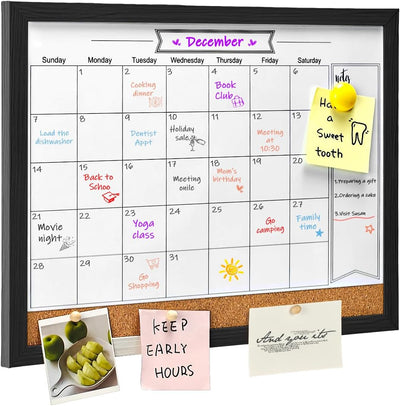 Dry Erase Calendar Whiteboard for Wall, Magnetic 13" x 17" Combination Dry Erase Board & Bulletin Board, 2in1 White