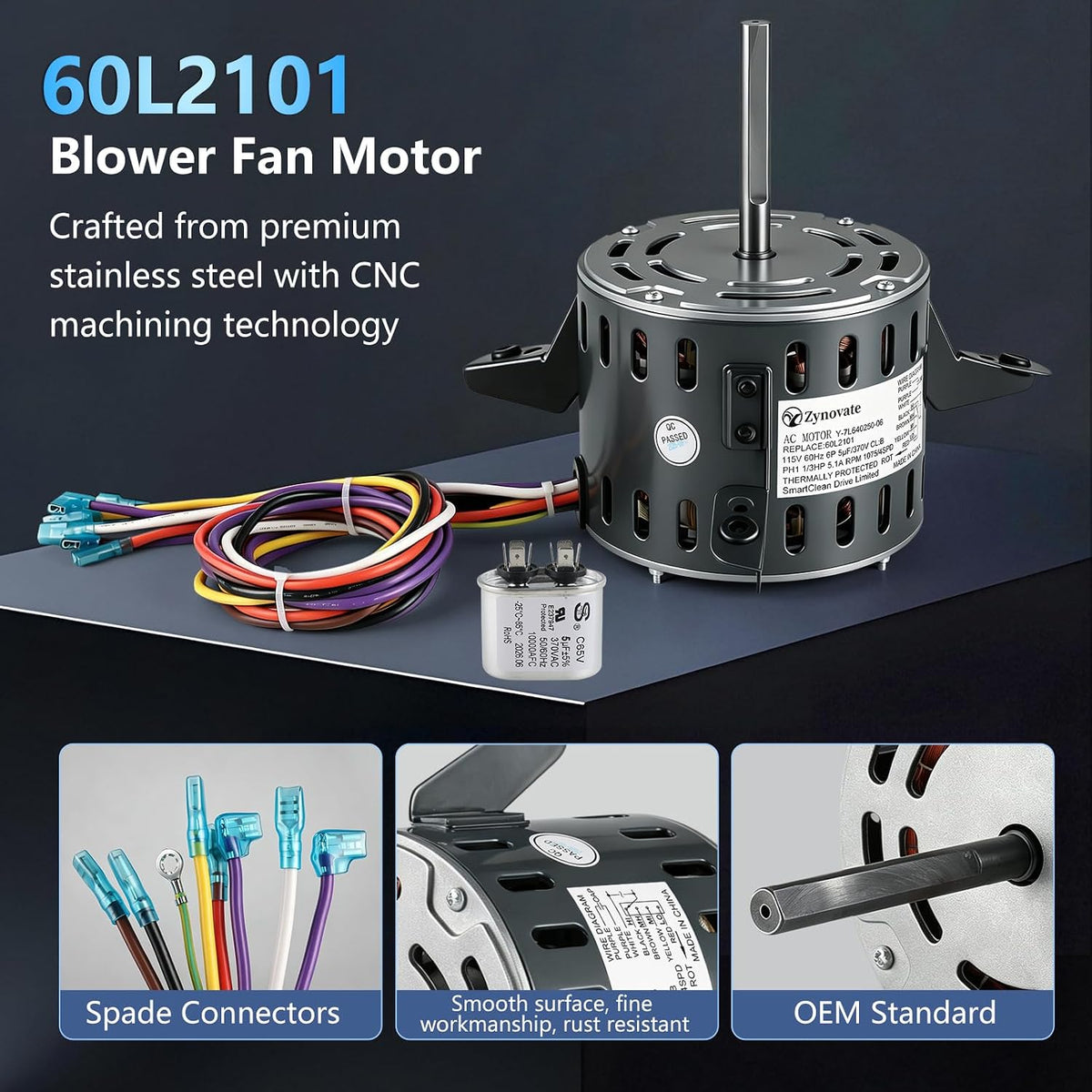 60L2101 Blower Fan Motor 1/3 HP 115V 1075RPM 4-Speed Furnace Blower Motor