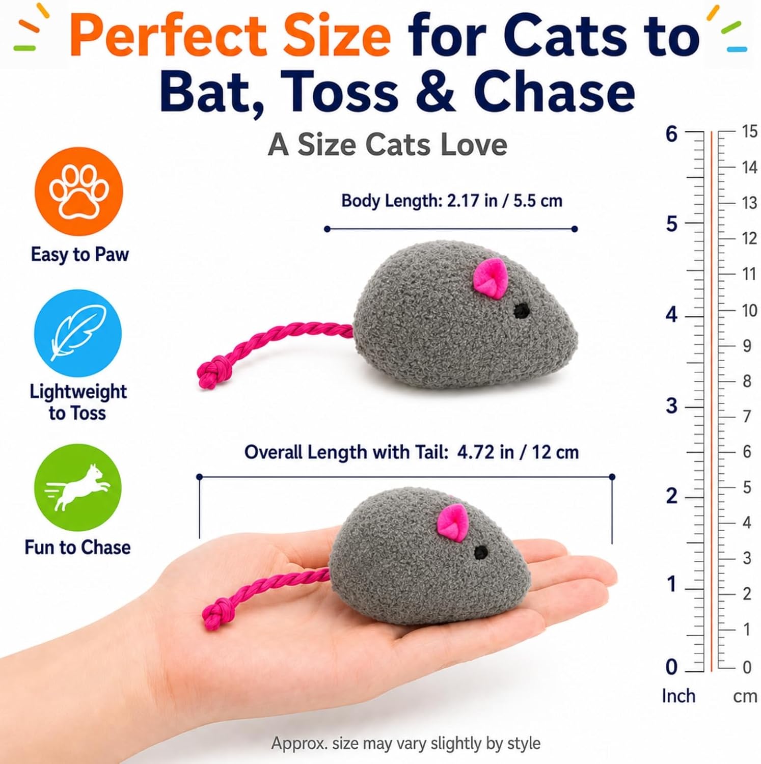 20-Pack Catnip Mouse Toys - Assorted Colors, Plush Mice with Catnip, Interactive Cat Toys for Indoor Kittens &