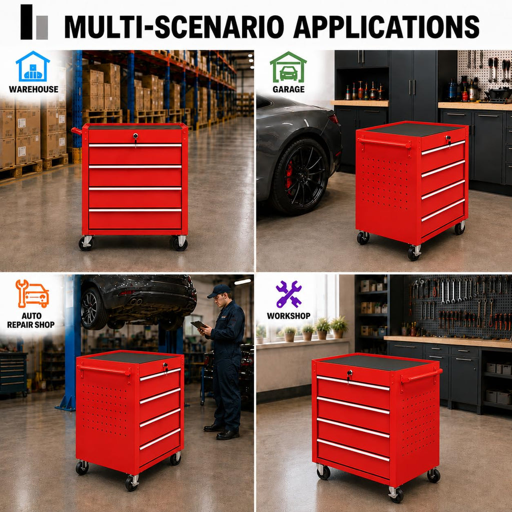 Rolling Tool Chest with Wheels, 4 Drawer Tool Storage Cabinet