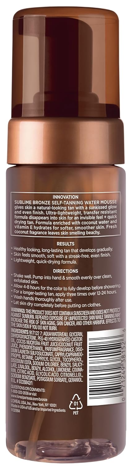 Sublime Bronze Self Tanning Water Mousse, Streak-Free Natural Looking Tan, 5 fl. Oz