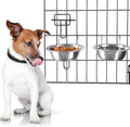 Set of 2 Stainless-Steel Dog Bowls - Cage, Kennel, and Crate Hanging Pet Bowls for Food and Water - 8oz Each and