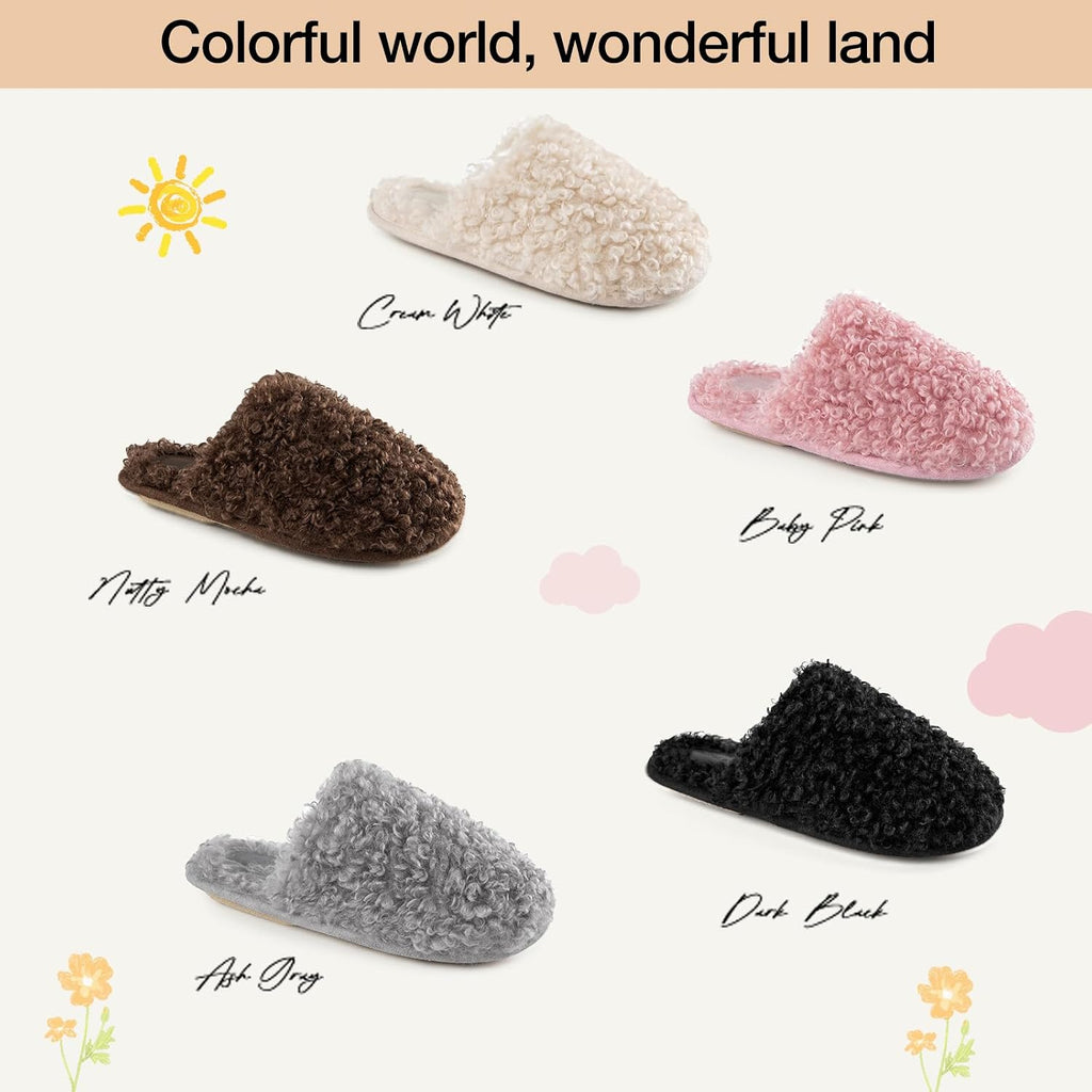Women's Scuff Slippers Furry Cute Memory Foam House Shoes | Fuzzy,fluffy,furry,warm,curly fabric,memory