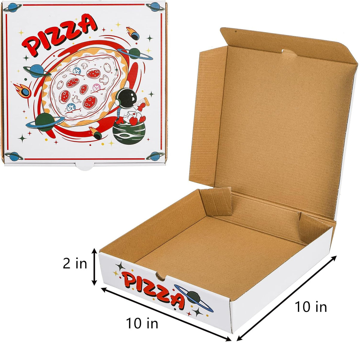 35 Pack Pizza Boxes, 10 x 10 x 2 Inch Small White Corrugated Pizza Planet Box Bulk Takeout Containers Packing Boxes