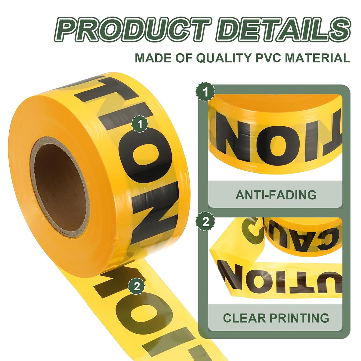 1000ft x 3" Warning Tape, High-Visibility PE Floor Marking Roll Caution Tape for Flagging Construction Outdoor