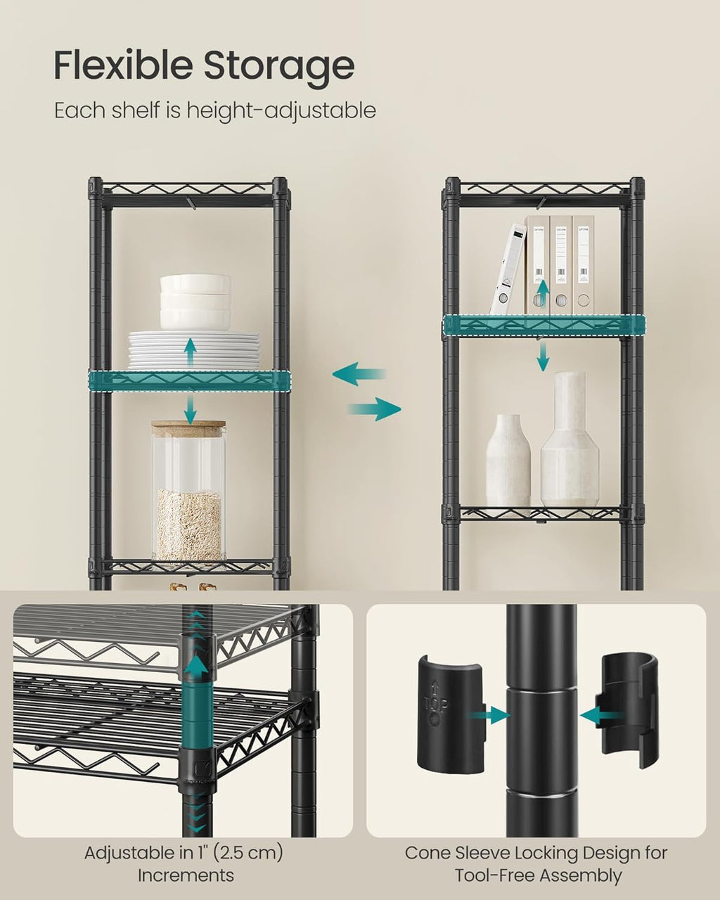 SONGMICS Storage Shelf, Small Metal Wire Shelving Unit, Adjustable Shelves, for Small Spaces, Garage, Bedroom, Living