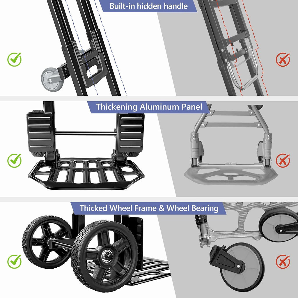3-in-1 Convertible Dolly Cart with Wheels, 600LBS Heavy Duty Hand Truck Dolly, Hand Truck with Adjustable Handle