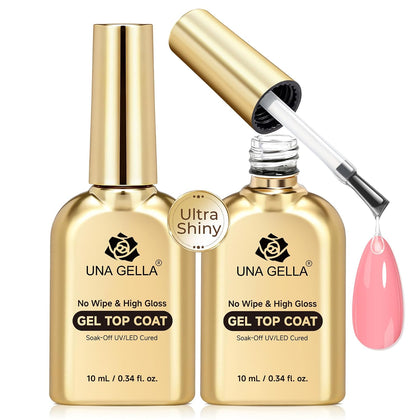 Gel Top Coat No Wipe 2PCS Ultra Shine Top Coat Gel Nail Polish