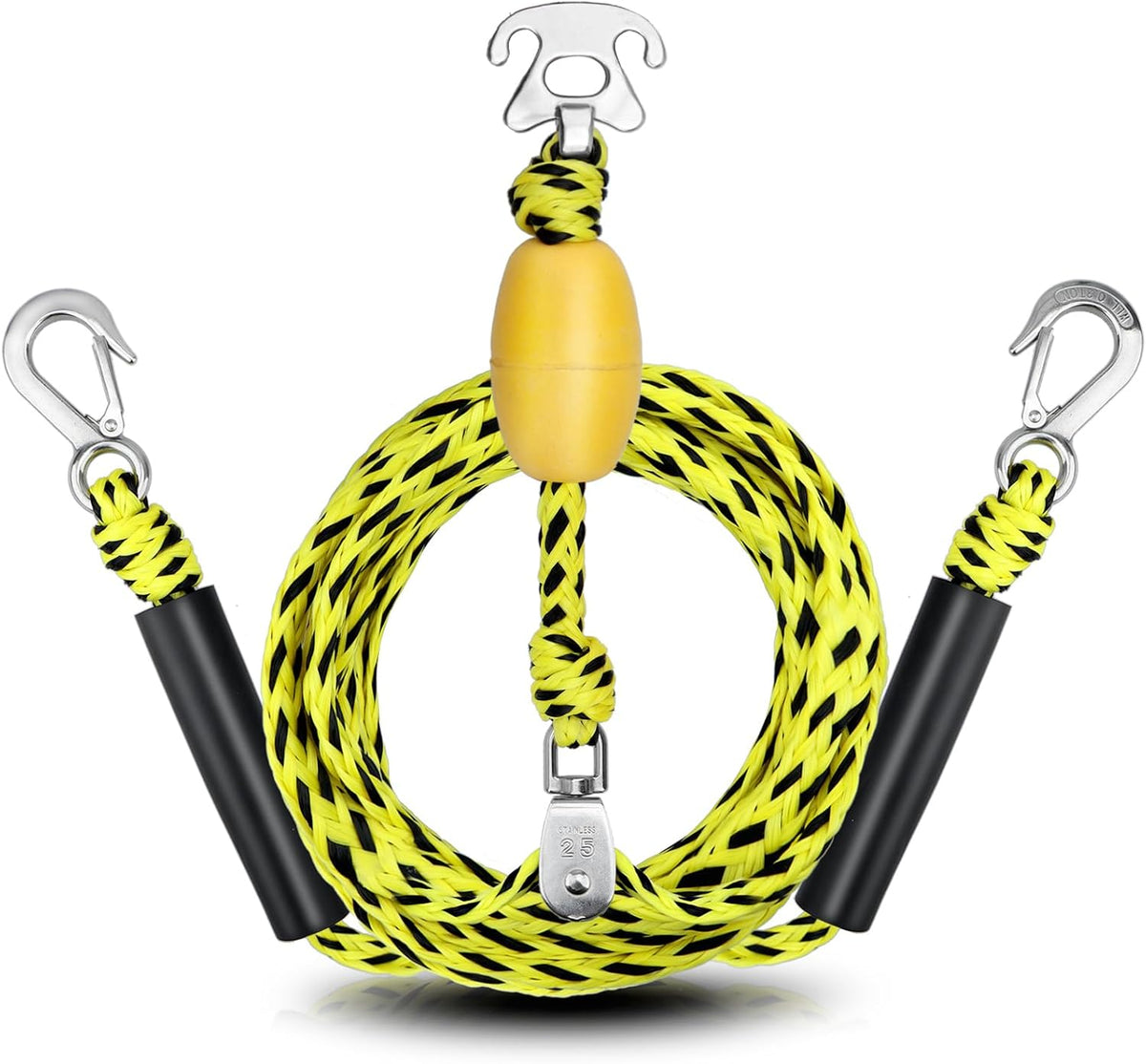 Boat Tow Harness for Tubing, Heavy-Duty 13ft Self Centering Tow Rope Up to 4 Riders with Float Ball, Stainless Steel
