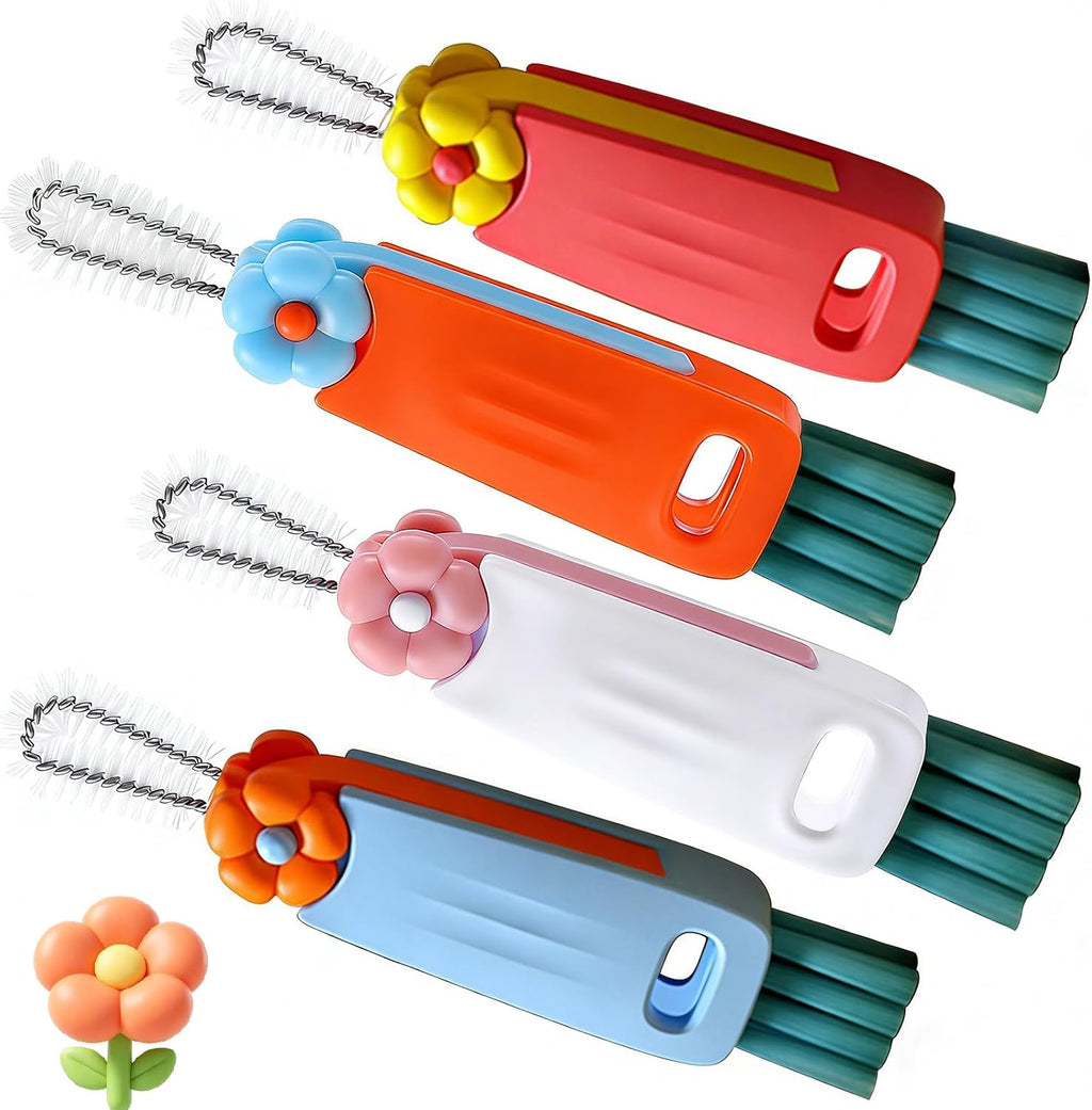 3 in 1 Cup Lid Cleaning Brush, 4PCS Multifunctional Crevice Cleaning Brush for Water Bottle Insulated Cup Tumbler Lid