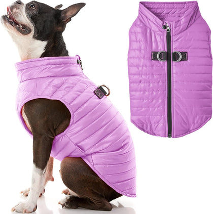 Puffer Vest Dog Jacket - Purple, Small - Ultra Thin Wind Breaker with Dual D Ring Leash - Water Resistant Small Dog