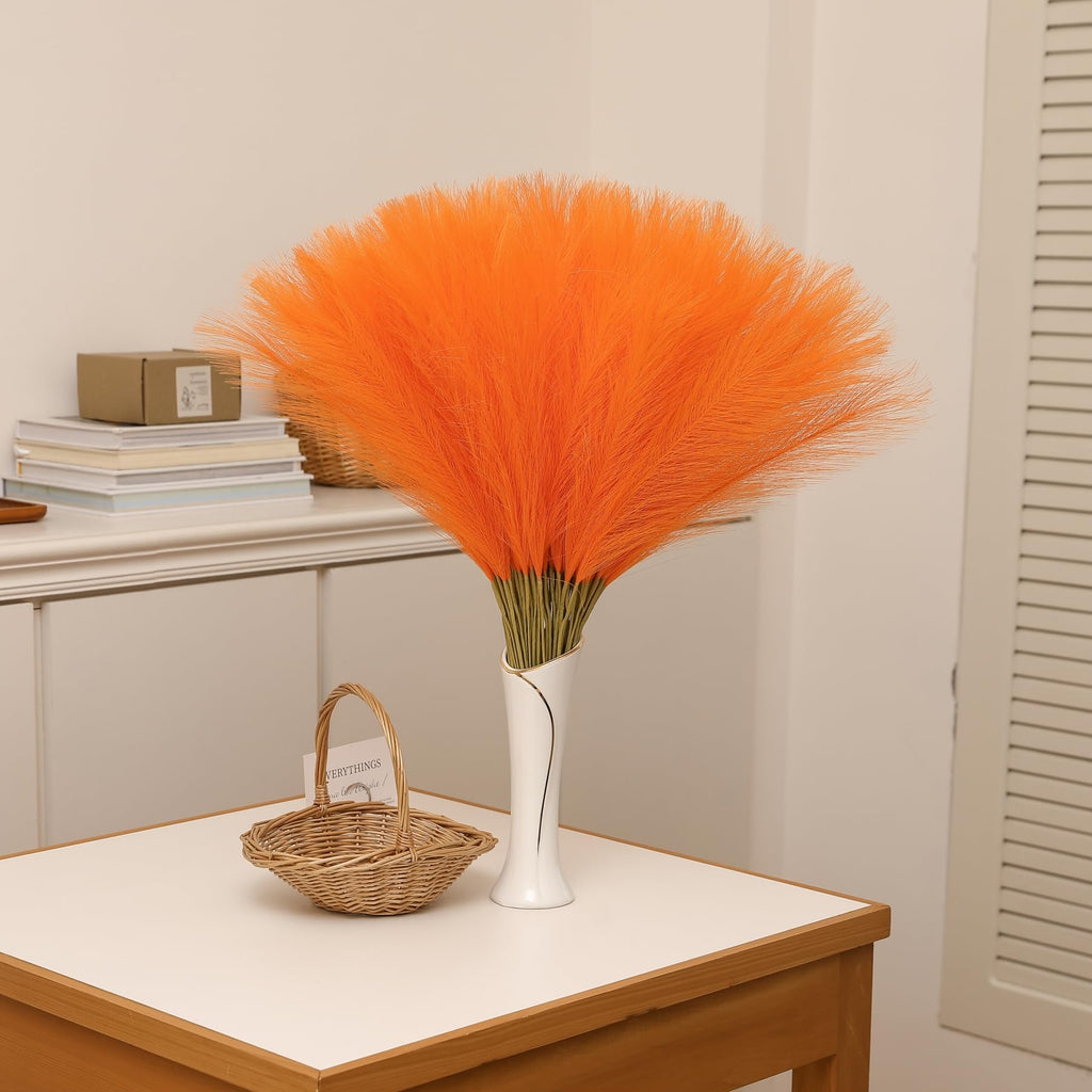 Faux Orange Pampas Grass, 60 pcs 24 Inch Artificial Pampas Decor