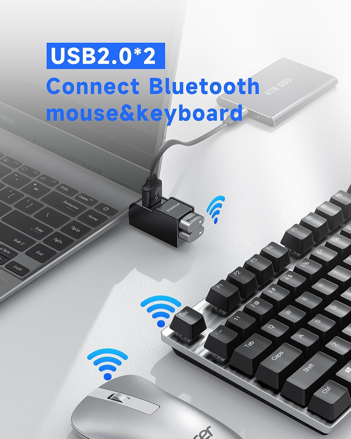 3 Ports USB Adapter, USB Hub with USB 3.0 and Double USB Adapter, Portable USB Splitter 1 in 3 Out for Keyborad