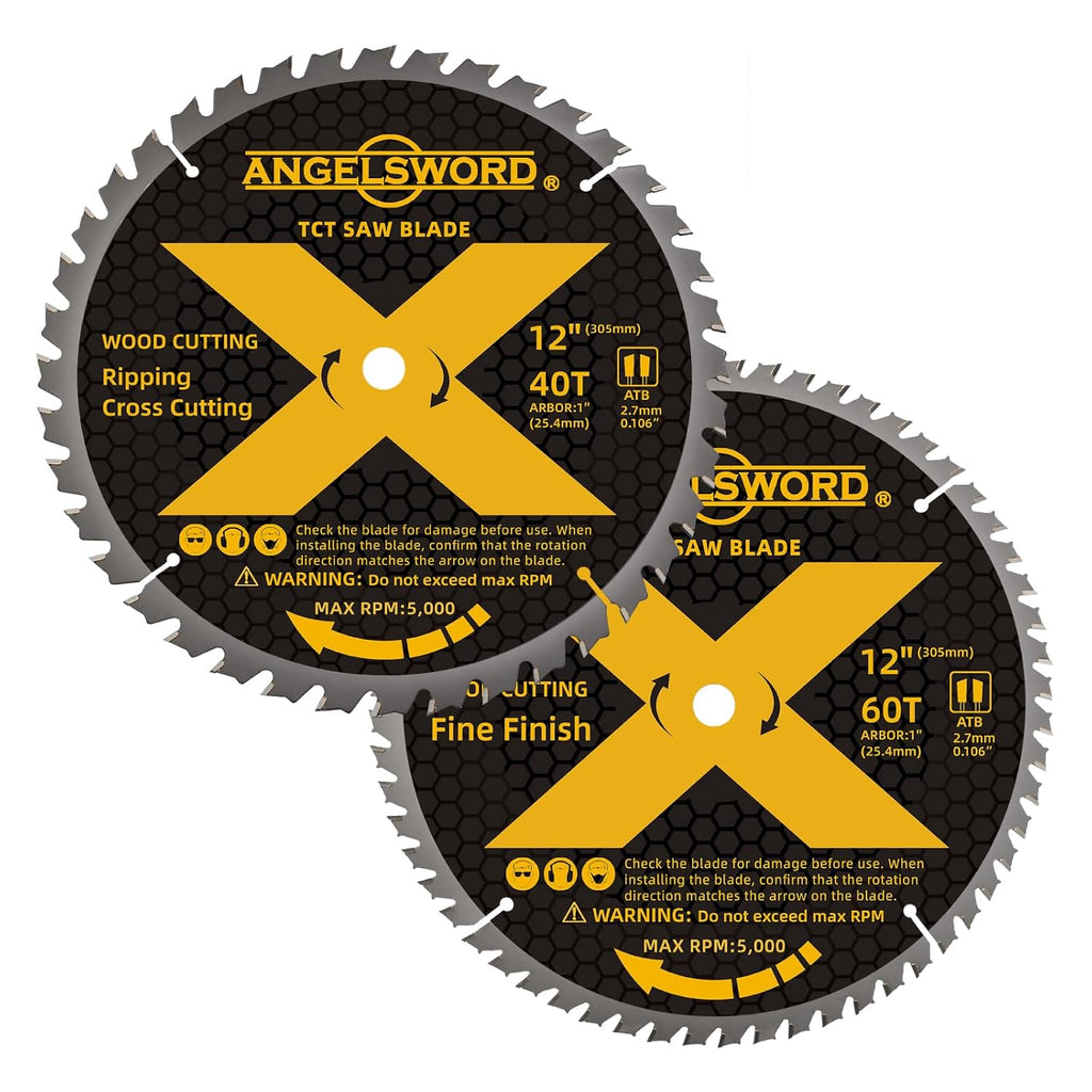 12 Inch Miter Saw Blade, 40T for Ripping, Cross Cutting&60T for Fine Finish Wood Cutting, 2pack