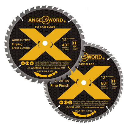 12 Inch Miter Saw Blade, 40T for Ripping, Cross Cutting&60T for Fine Finish Wood Cutting, 2pack