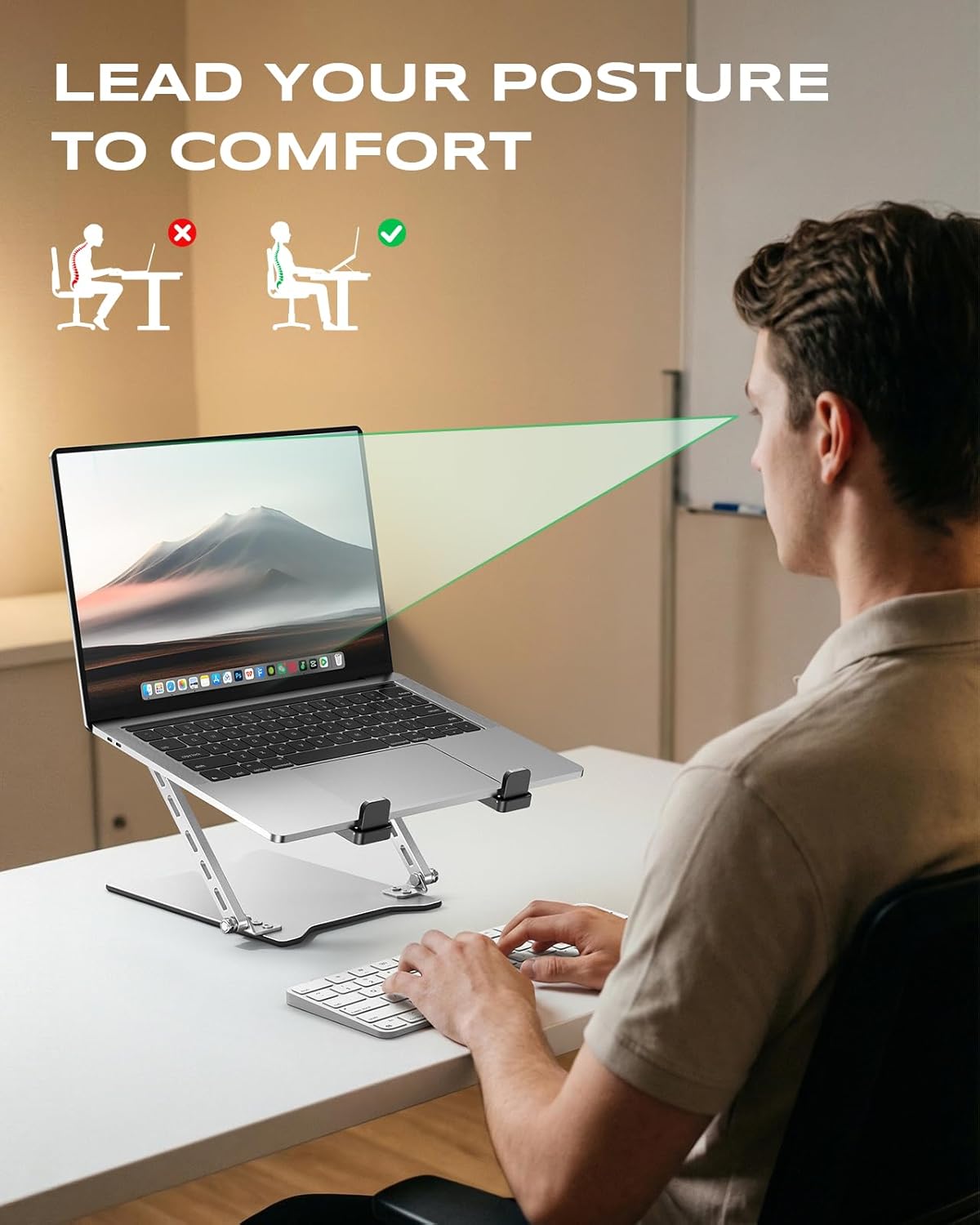 2026 Ultra-Slim Portable Laptop Stand for Desk, Height Adjustable & Dual-Bar Support Laptop Riser Holder, Ventilated