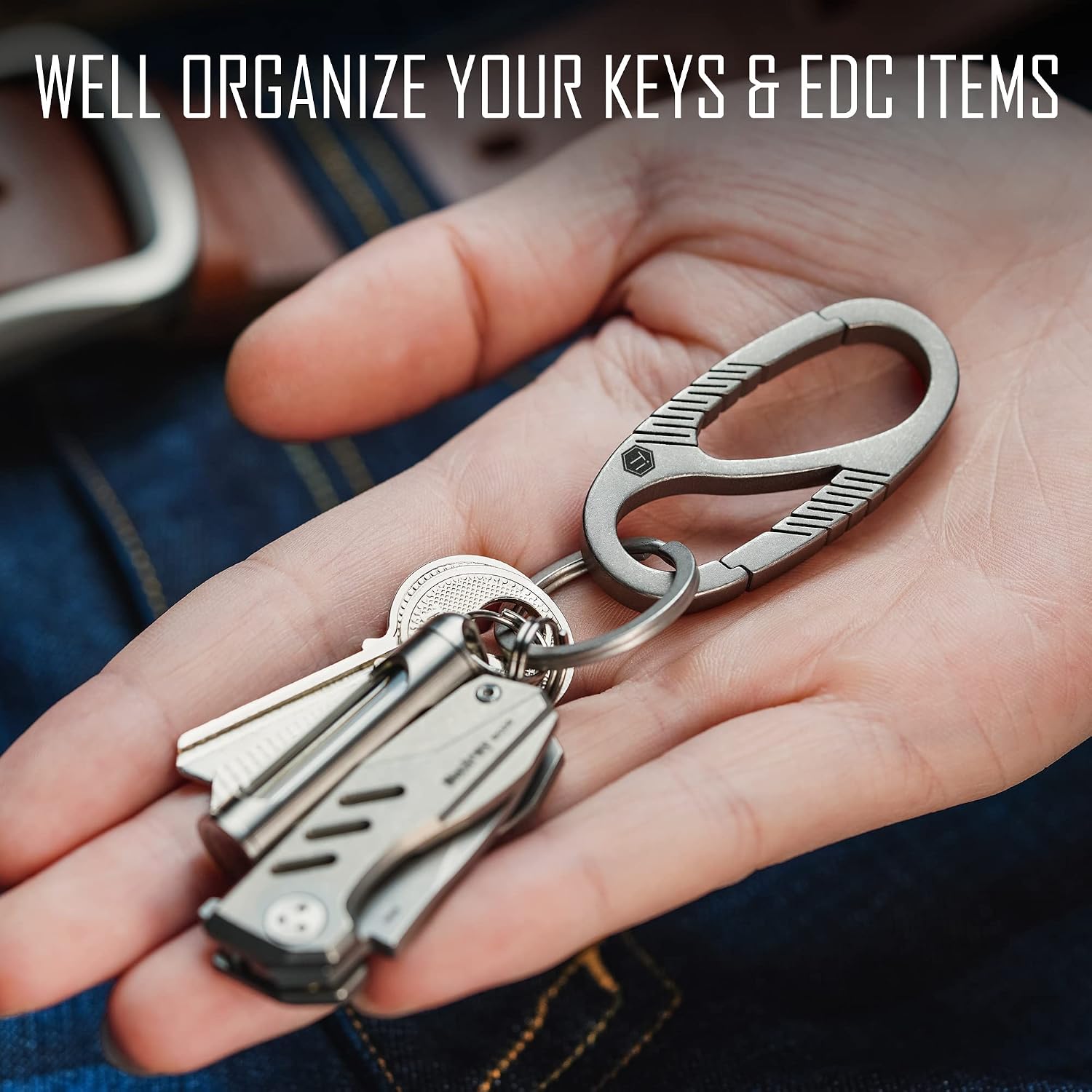 Titanium Carabiner Clip with Dual Gate Quick Release | Key Ring Organizer, Lightweight Titanium Material, Compact