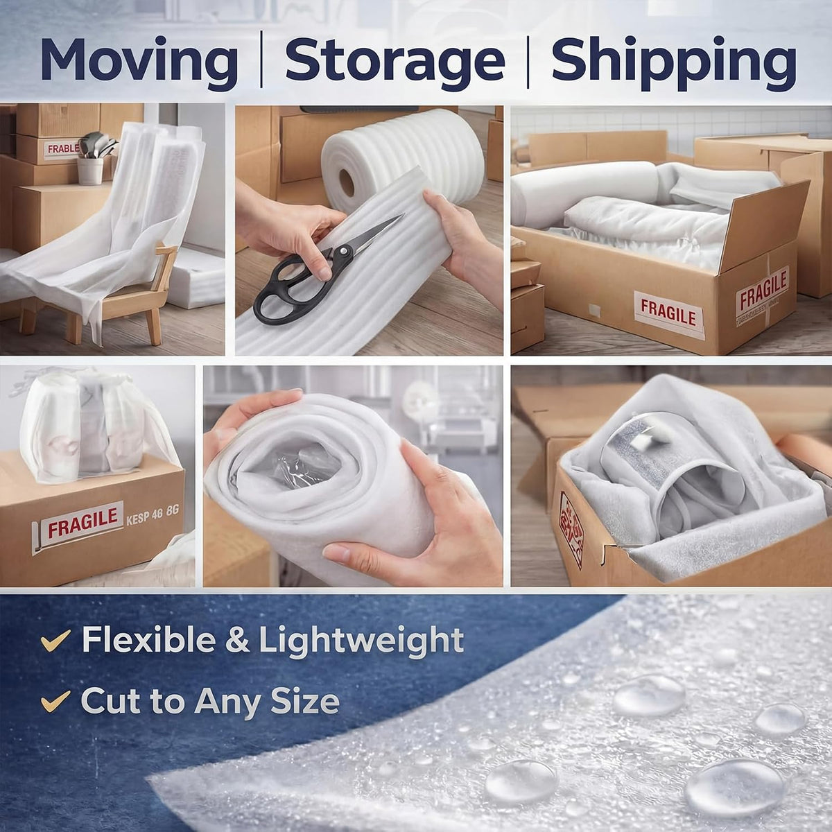 1/8" Thick EPE Foam Roll 12" x 131' Packaging Foam Roll Protective Cushion Material for Fragile Items Moving