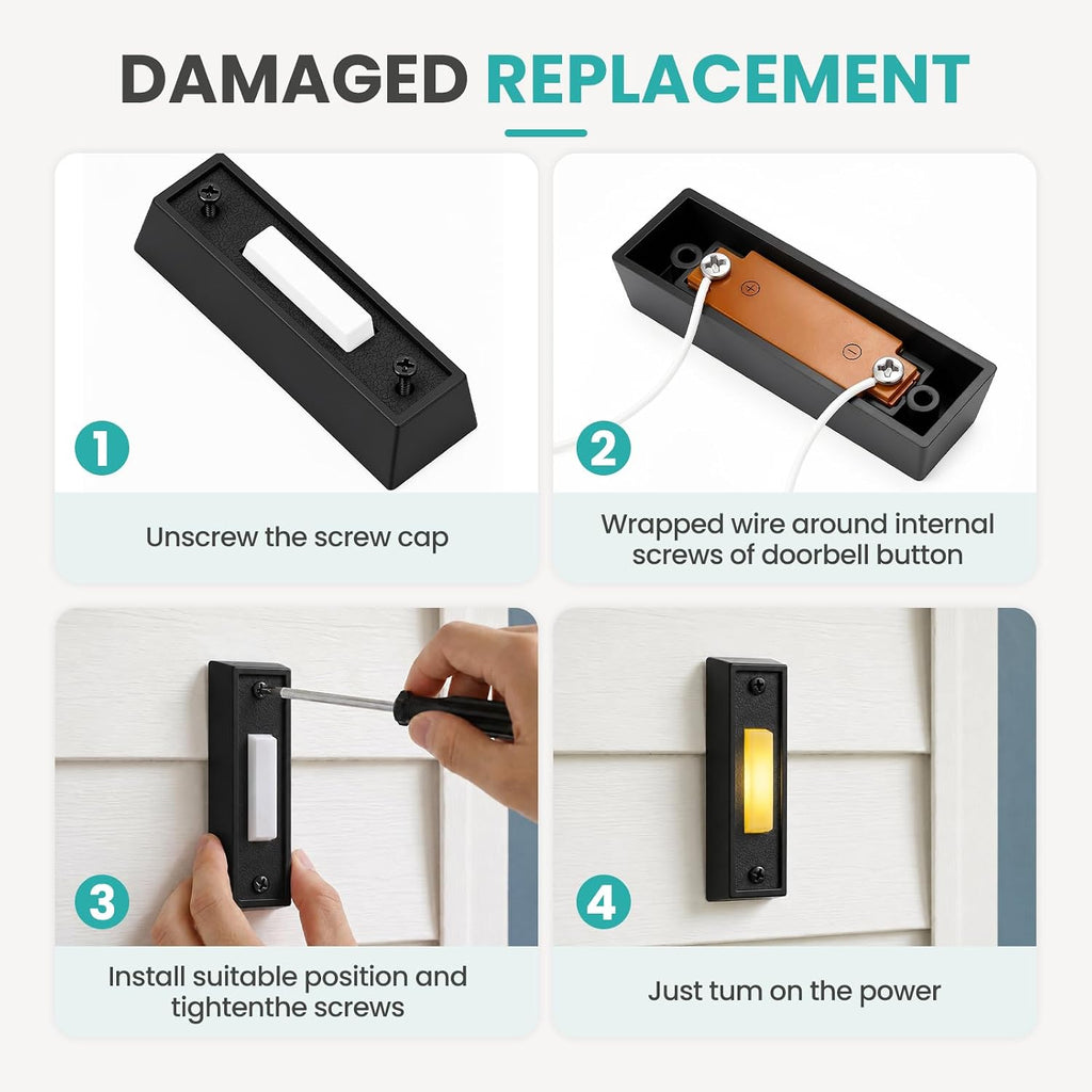 Lighted Doorbell Push Button – Wired Metal Front Door Bell Switch with Illuminated LED, Compatible with Chimes