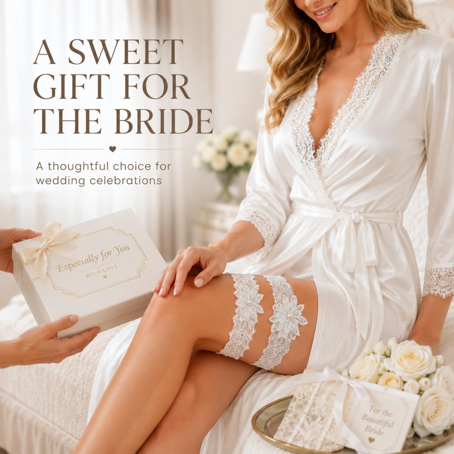 Wedding Garters for Bride Lace Garter Set with Faux Pearl