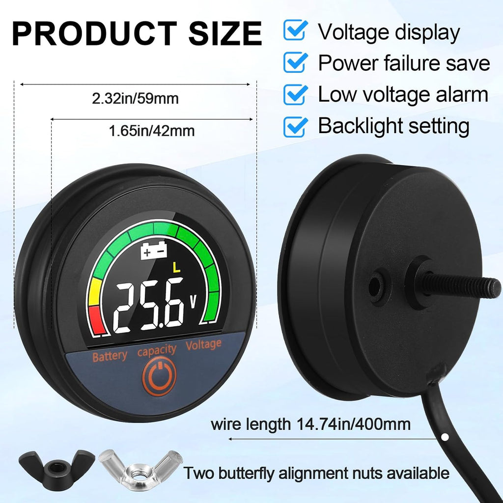 2 Set 12V 24V 48V 60V 84V Battery Monitor with Alarm LCD Digital Display Golf Cart Battery Meter Battery Voltage