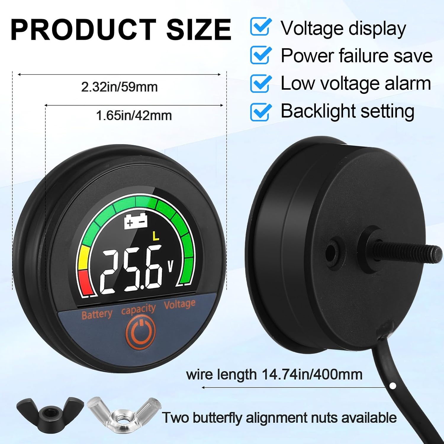 2 Set 12V 24V 48V 60V 84V Battery Monitor with Alarm LCD Digital Display Golf Cart Battery Meter Battery Voltage