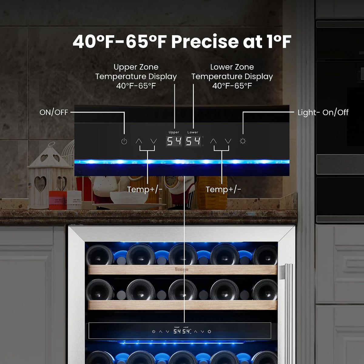 24 Inch Wine Fridge, 52 Bottle Dual Zone Wine Cooler with Left Hinged
