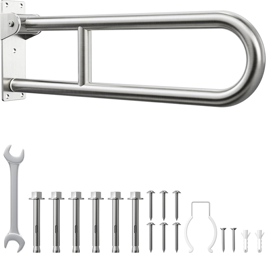 Toilet Grab Bar, Bathroom Safety Handrail Wall Mounted, 304 Stainless Steel Flip Up Folding Support Rail for Elderly
