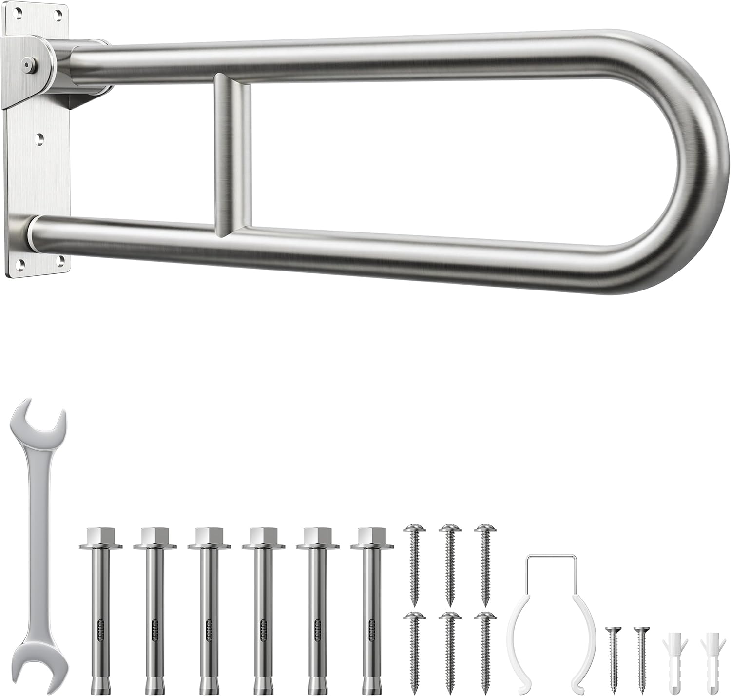 Toilet Grab Bar, Bathroom Safety Handrail Wall Mounted, 304 Stainless Steel Flip Up Folding Support Rail for Elderly