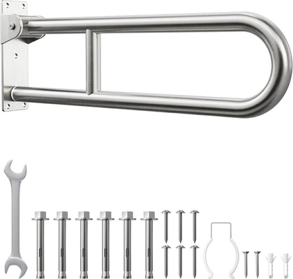 Toilet Grab Bar, Bathroom Safety Handrail Wall Mounted, 304 Stainless Steel Flip Up Folding Support Rail for Elderly