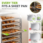 10-Tier Sheet Pan Rack with Wheels for Home Bakery Rolling Cart Fits 1/2 & 1/4 Sheet Pans, Commercial Grade Bread