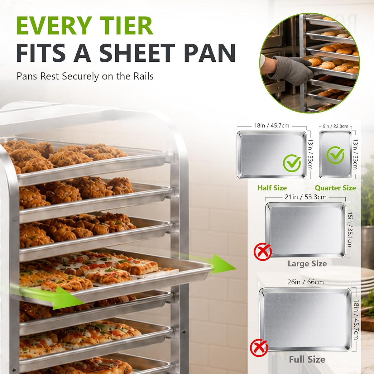 10-Tier Sheet Pan Rack with Wheels for Home Bakery Rolling Cart Fits 1/2 & 1/4 Sheet Pans, Commercial Grade Bread